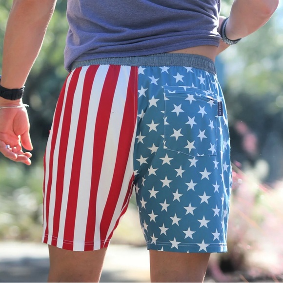 Burlebo American Flag Swim Trunks Compression Lining 4th of July - Picture 4 of 5